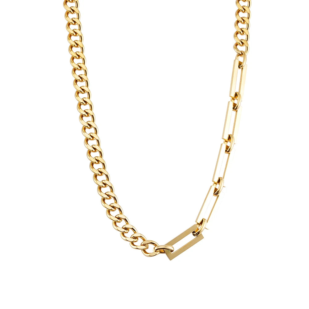 Hip Hop Women Jewelry Fashion Splicing Irregular Cuban Chunky Stainless Steel Gold Chain Necklace