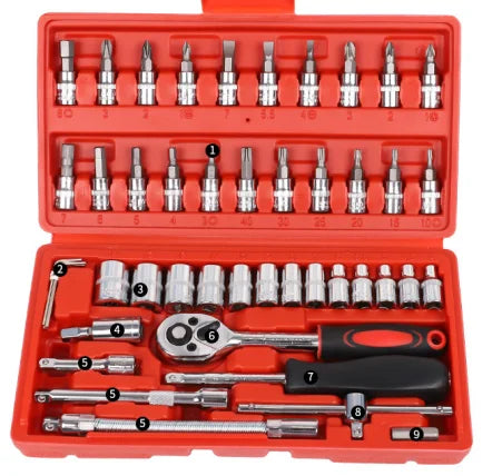 Ready Ship NBFLOURISH 46-Piece Auto Repair Tool Set Carbon Steel Home Car Repair Toolbox with Soft Case 1/4 Drive Hand Power OEM