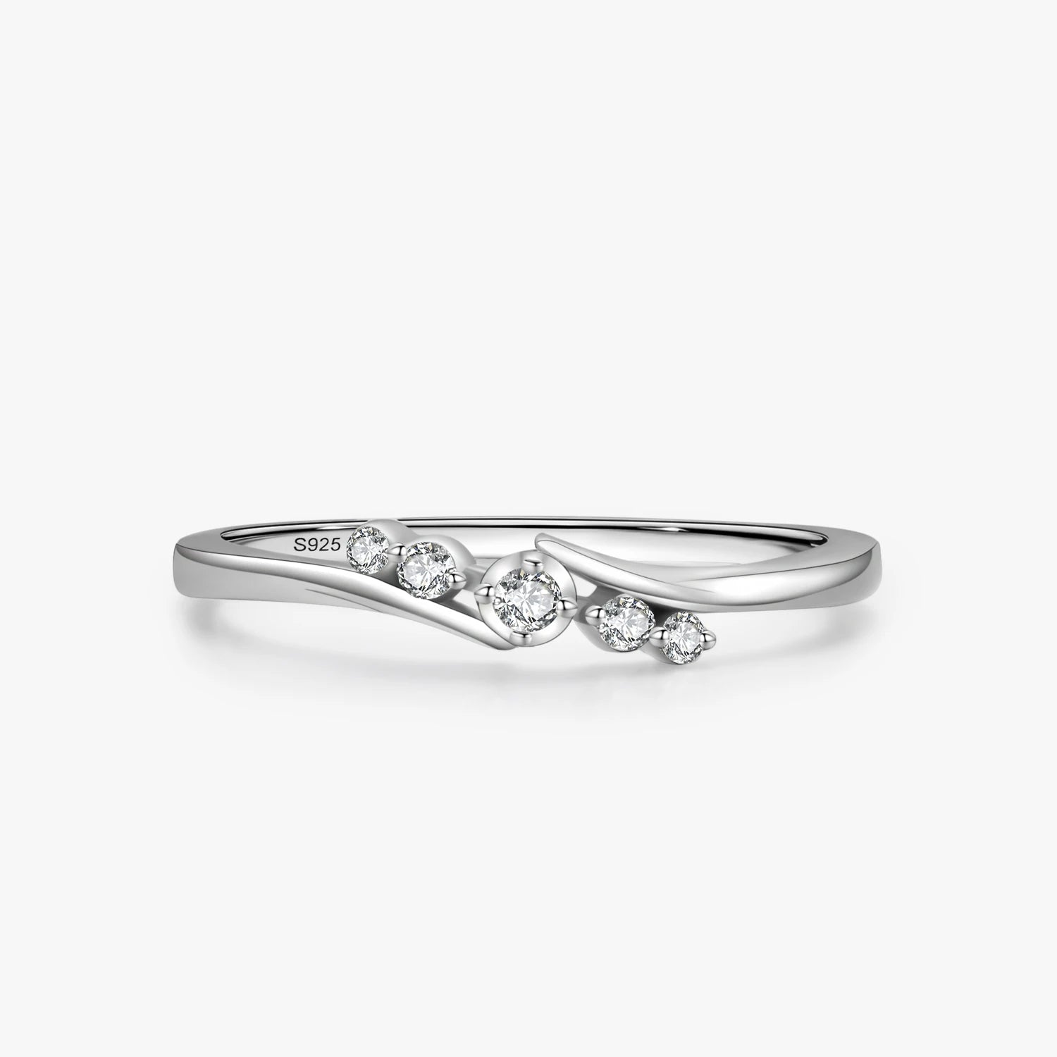 Ailmay 100% 925 Sterling Silver New Fashion Clear Zircon Irregular Stackable Finger Ring for Women Minimalist Fine Jewelry