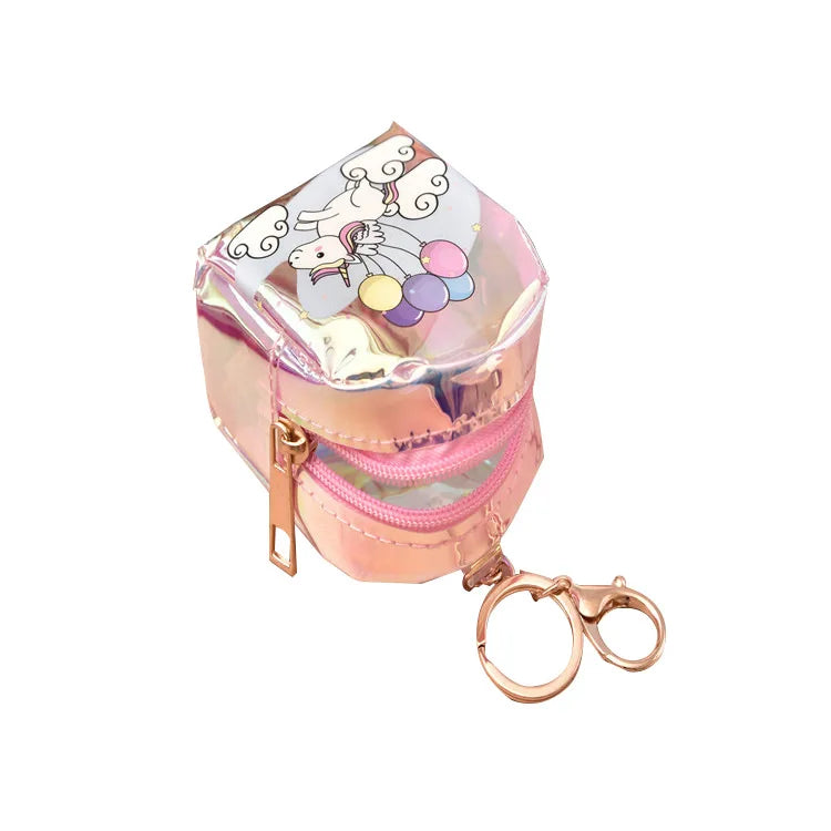 Mini  TPU Coin Purse Wallet Cartoon Unicorn Women Girl Zipper PVC Coin Purse With Keyring
