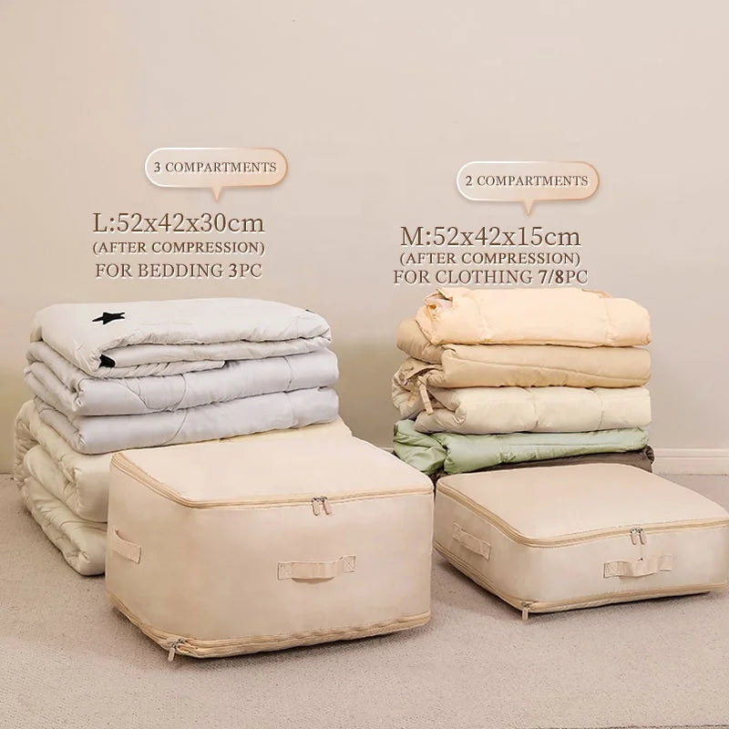 Self-Compression Reusable Comforter Quilt Storage Bag Large Space Saving Compression Packaging Cube for Clothes Organizer