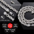 Fashion Trendy Hip Hop Chain Jewelry 8mm Mens Real Silver Gold Plated Twist Chain Iced Out Full of Diamond Rope Chain Necklace