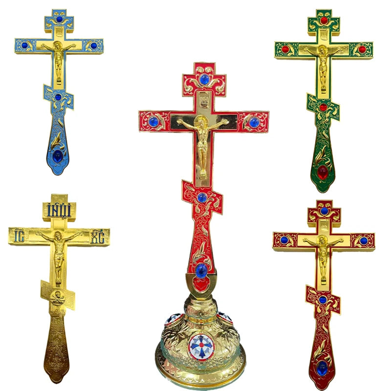 Ready Stock Orthodox Church Supplies Decoration Religious Hanging Cross to Blessing Gold Planting With Stand