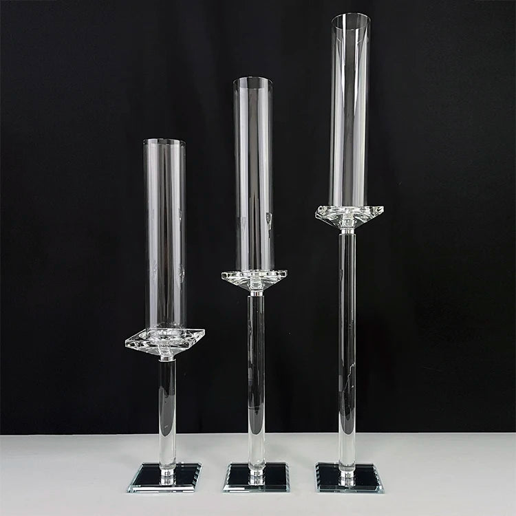 Set of 3pcs Tube Glass Crystal Candlestick Single Candle Holder Centerpiece Wedding Events Decoration MH-Z0405