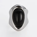 Fashion Personalized Wide Brass Electroplated Platinum Inlaid Black Onyx Rings for Women Jewelry Factory Wholesale