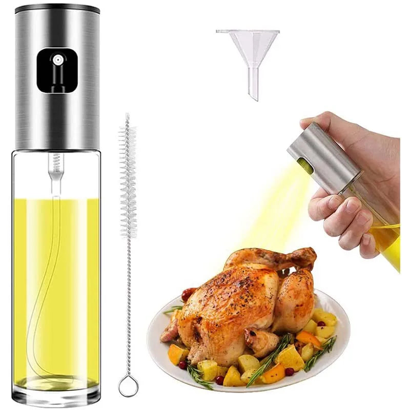 100ml Glass Kitchen Oil Sprayer Cooking Spray Bottle With Funnel and Straw Brush
