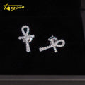 Ready to Ship Hip Hop Jewelry 925 Sterling Silver Gold Plated Iced Out Moissanite Men Cross Stud Earrings With GRA