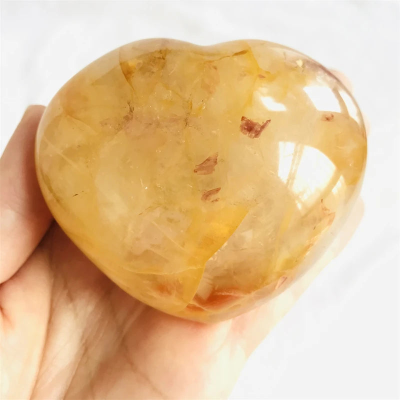 Healing Crystal Hearts Shape Stone Natural Yellow Golden Hematoid Quartz Hearts