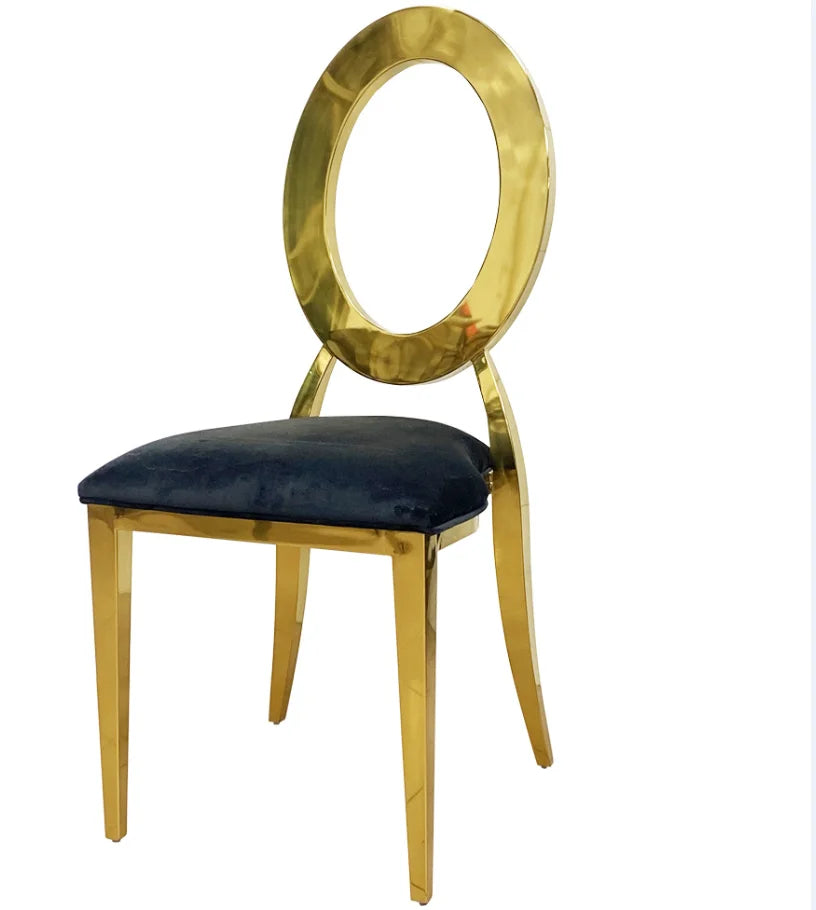 Gold Stackable Round Back Stainless Steel Hotel Banquet Event Wedding Chair