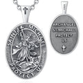 Fine Jewelry 925 Sterling Silver Saint Michael Archangel Pendant Necklace Vintage Oval Shaped Embossment for Engagement Wedding