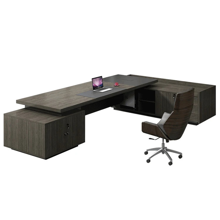 Modern Office Furniture Boss Desk Light Luxury Manager Office Desk President's Desk with Side Cabinet File Cabinet