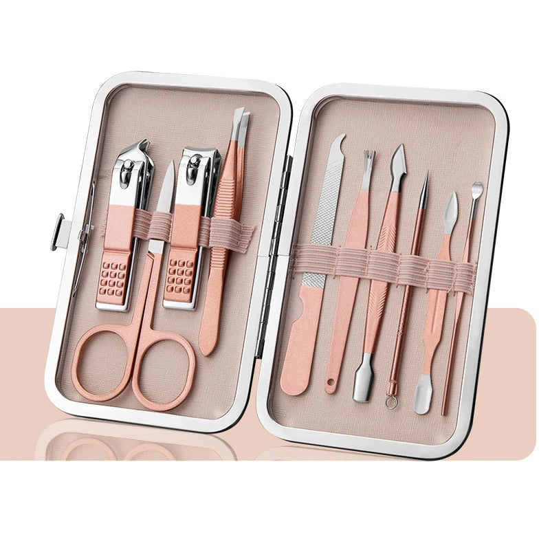 Customizable Designed Champagne Nail Clippers Kit Stainless Steel Pink Grooming Kit 7/10/18pcs Pedicure & Manicure Set