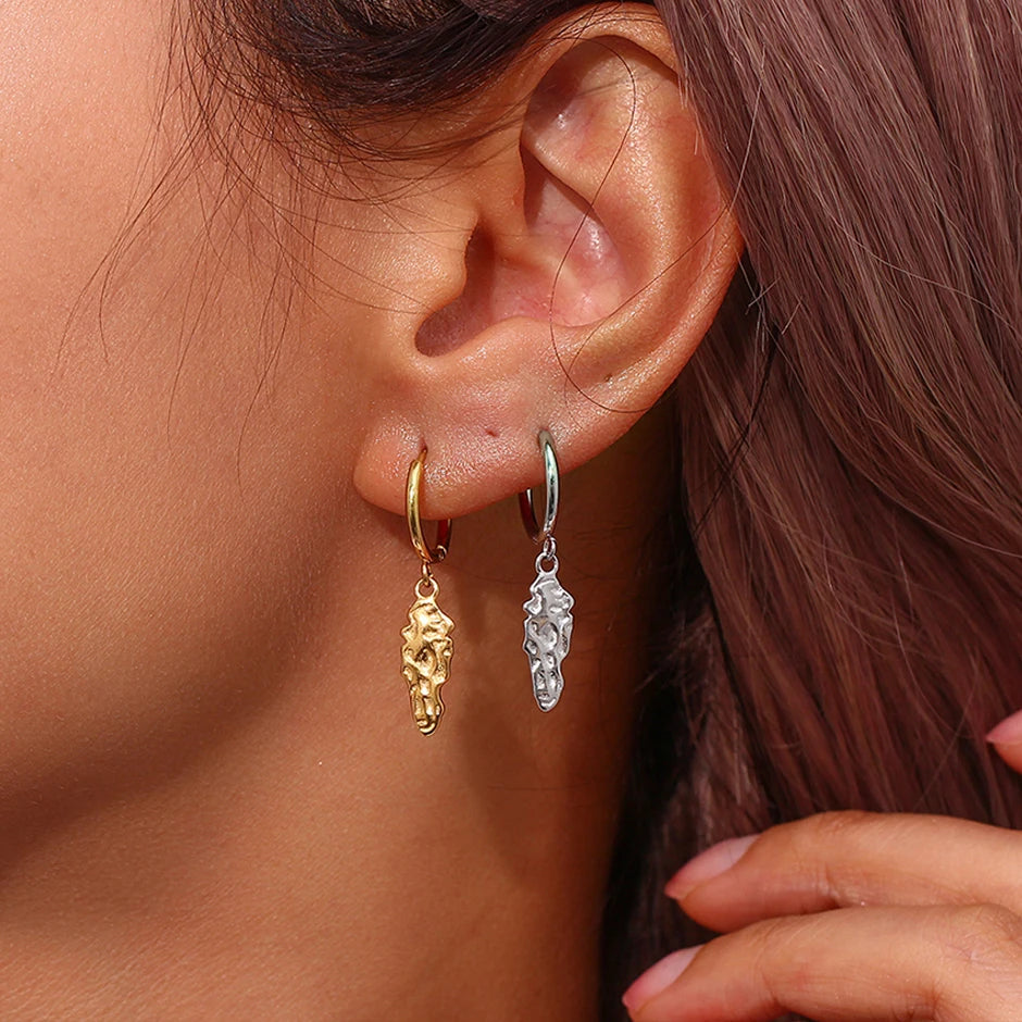 Waterproof 18K Gold Plated Jewelry Leaf Drop Earring Stainless Steel Irregular Geometric Dangle Earrings Women Party Gift