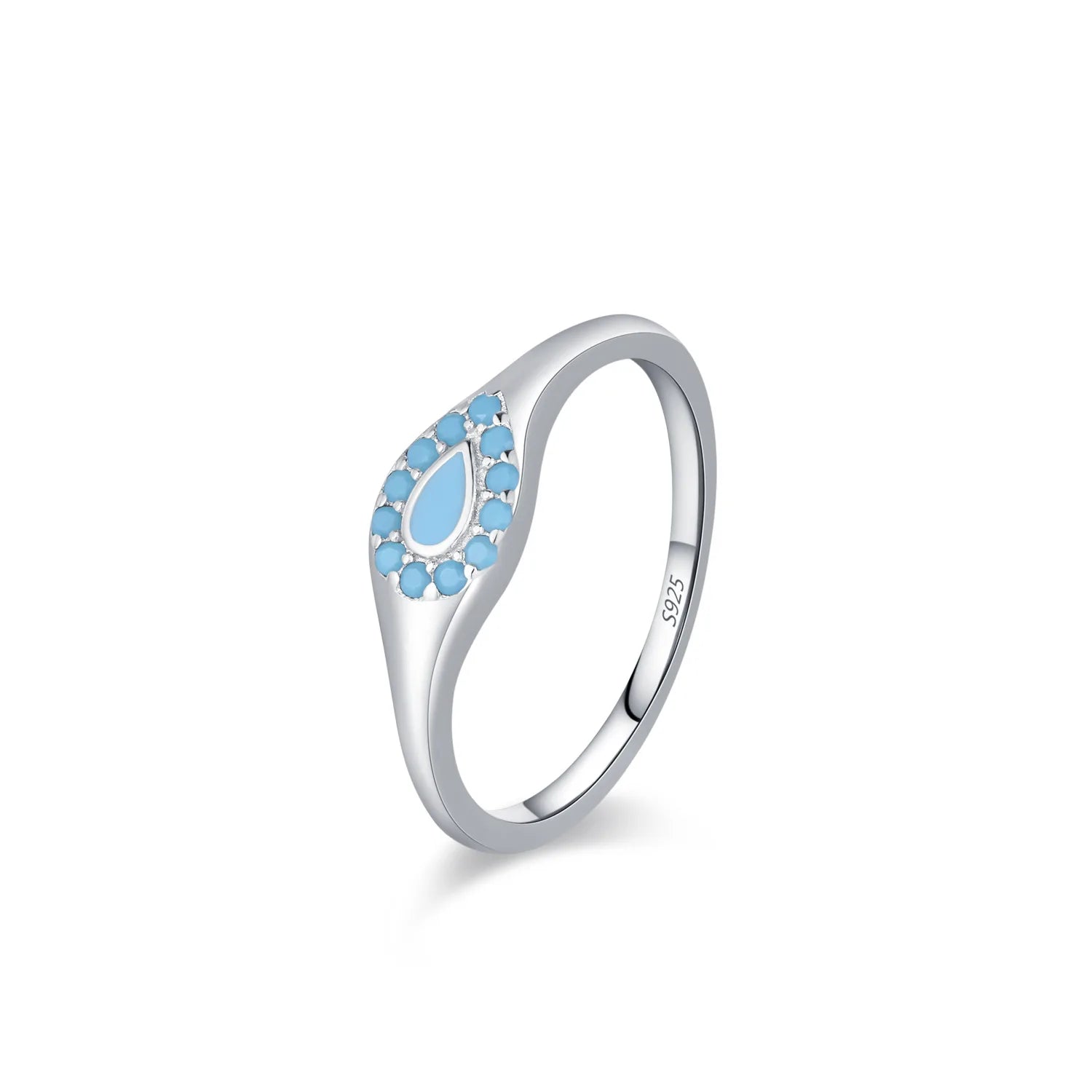 Elegant Blue Enamel 925 Sterling Silver Fine Jewelry Waterdrop-Shaped Turquoise Rings for Women's Weddings and Parties