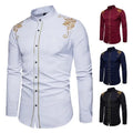 High Quality Fashion Men Court Embroider Long Sleeve Button Mandarin Collar Spring Gentleman Formal Blouse Tops Casual Shirt