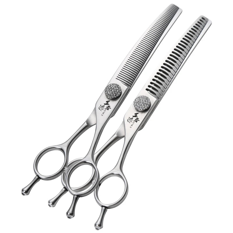 Fenice Pet Grooming Scissors Diamond Screw 7.0 Inch Professional Pet Grooming Curved Chunker Scissors Pet Curved Thinning