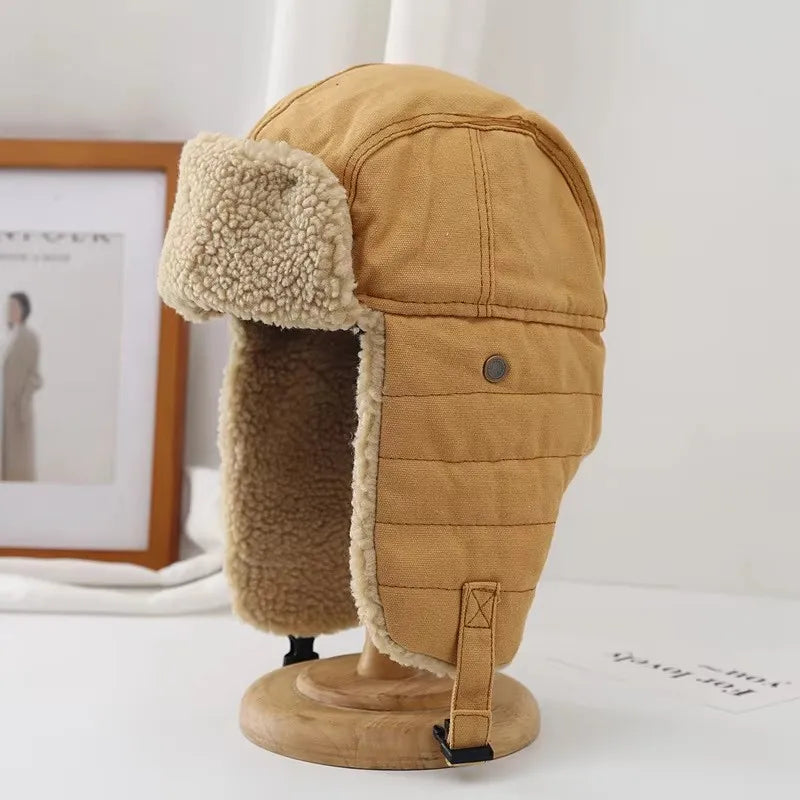 Wholesale Custom Thick Fleece-Lined Plush Beanie Earflap Winter Hat Windproof Cold Resistant Unisex Adults Outdoor
