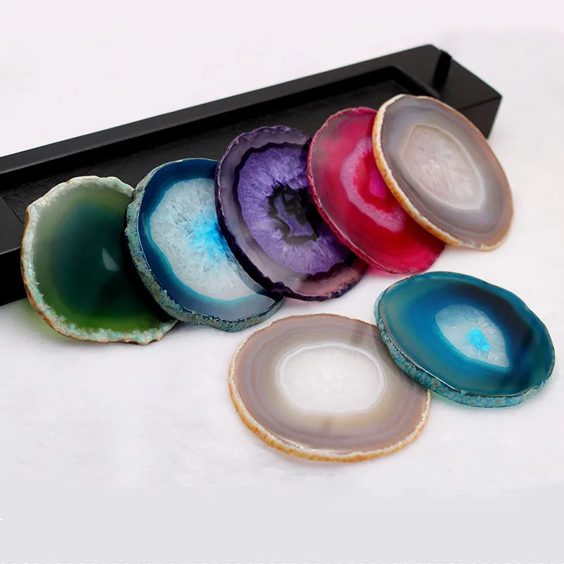 Wholesale Large Natural Stone Gemstone Carved Engraved Love Style Green Geode Agate Slices Coaster Home Decoration