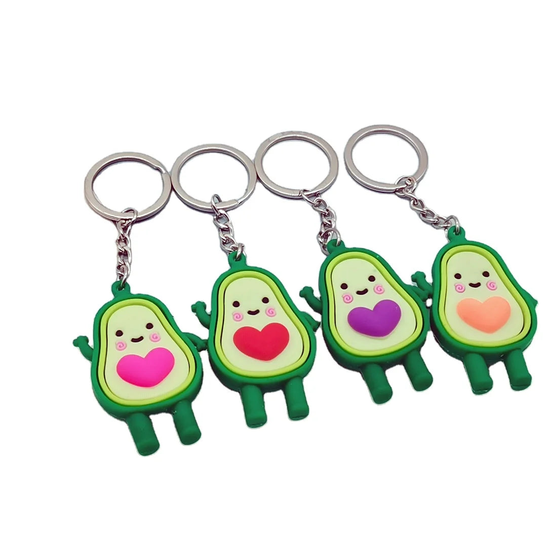 Custom 3d Rubber Keychain Cheap Wholesale Keychains 2021 Hot Sale Commercial Promotional Gifts Cartoon Avocado Key Ring