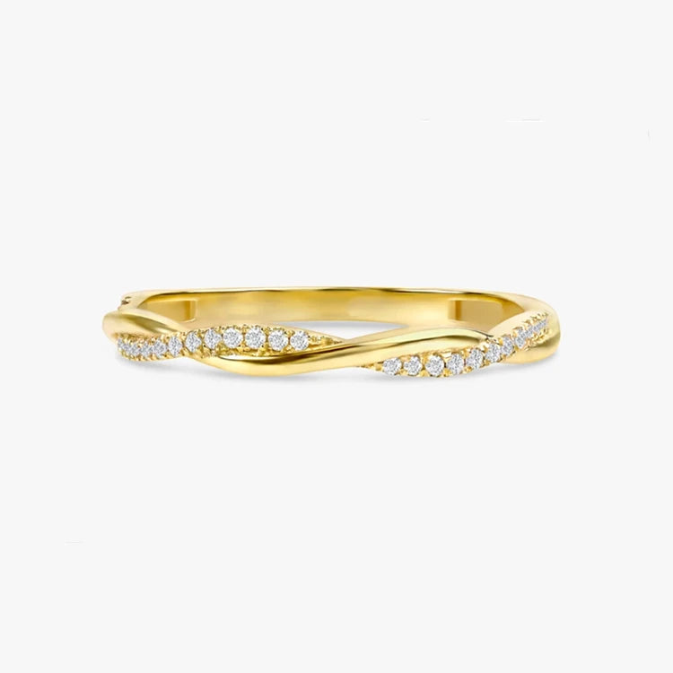 Petite Twist Ring Delicate Wedding Ring Micro Pave Cz Rings