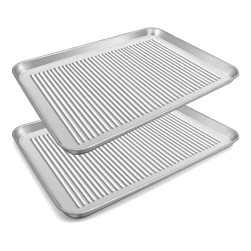 Rectangular Stainless Steel Baking Tray Oven-Ready Cookie Sheets and Pans Dishwasher Safe Food Safe