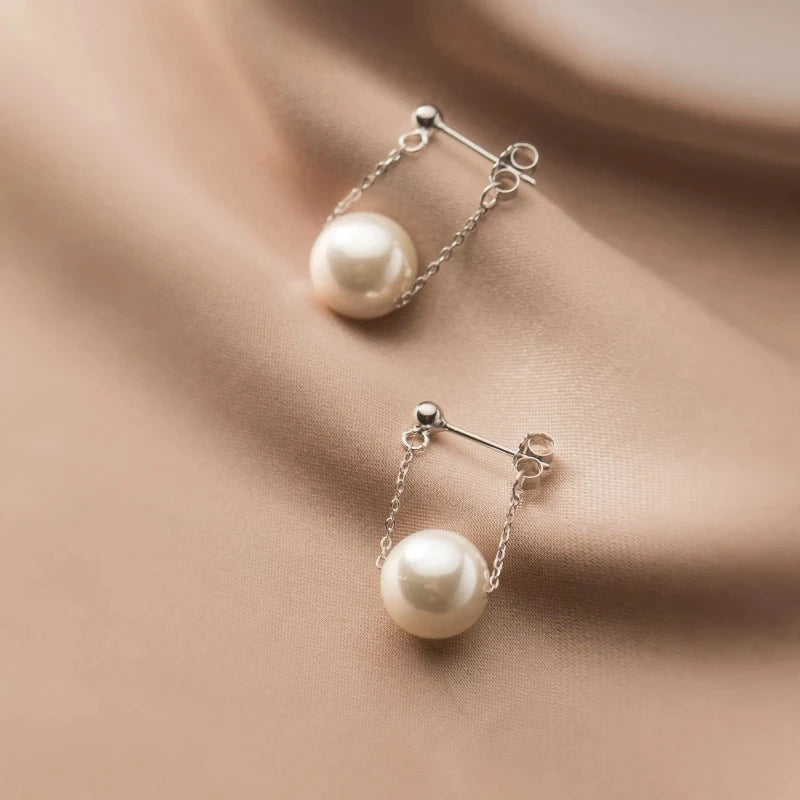 S925 Sterling Silver Chain Pearl Stud Earrings Boho Jewelry Earrings Minimalism Earrings for Women