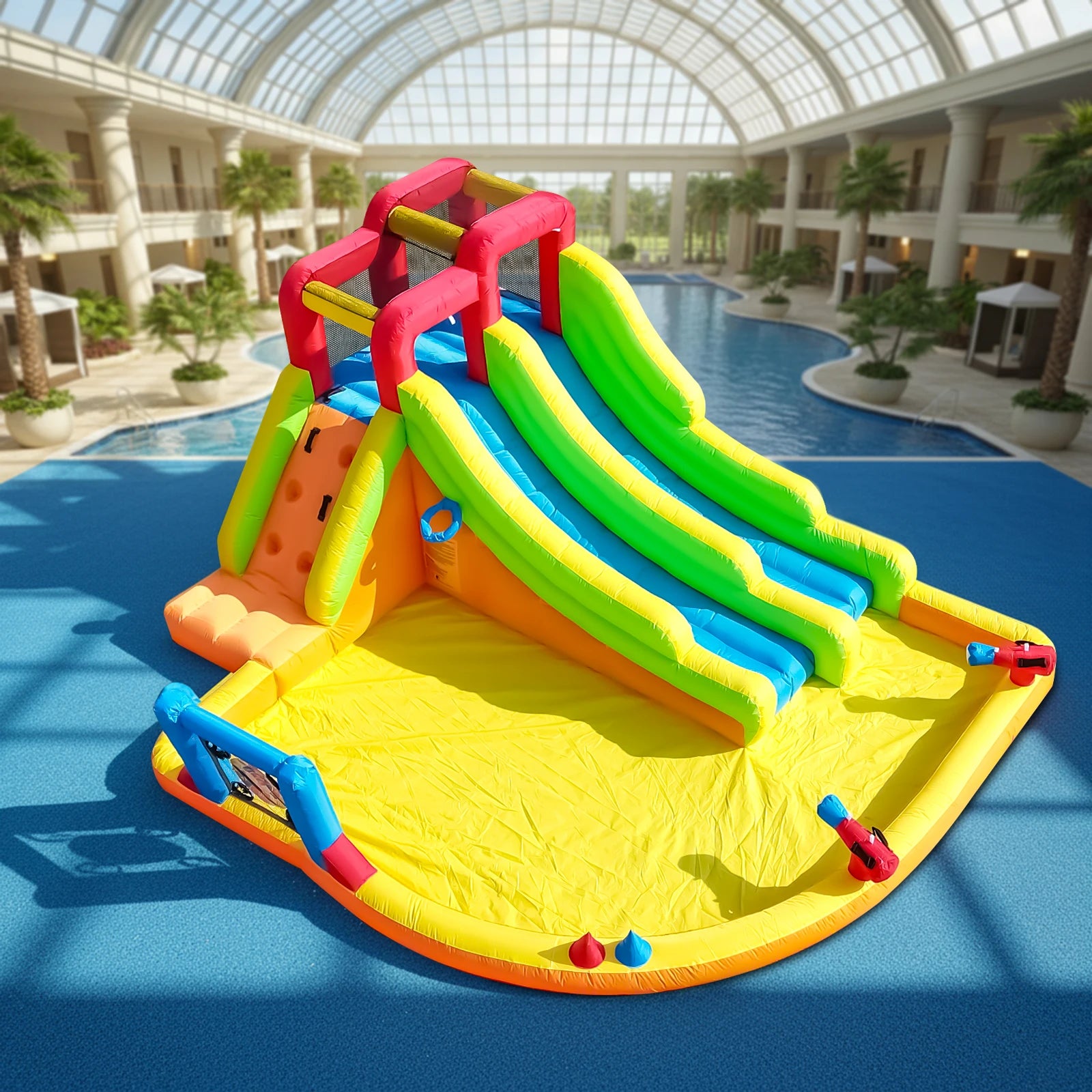 Inflatable Bouncer Combo Bounce House Double Lane Inflatable Water Slide with Water PoolTrampolineShooting NetBasketClimbing
