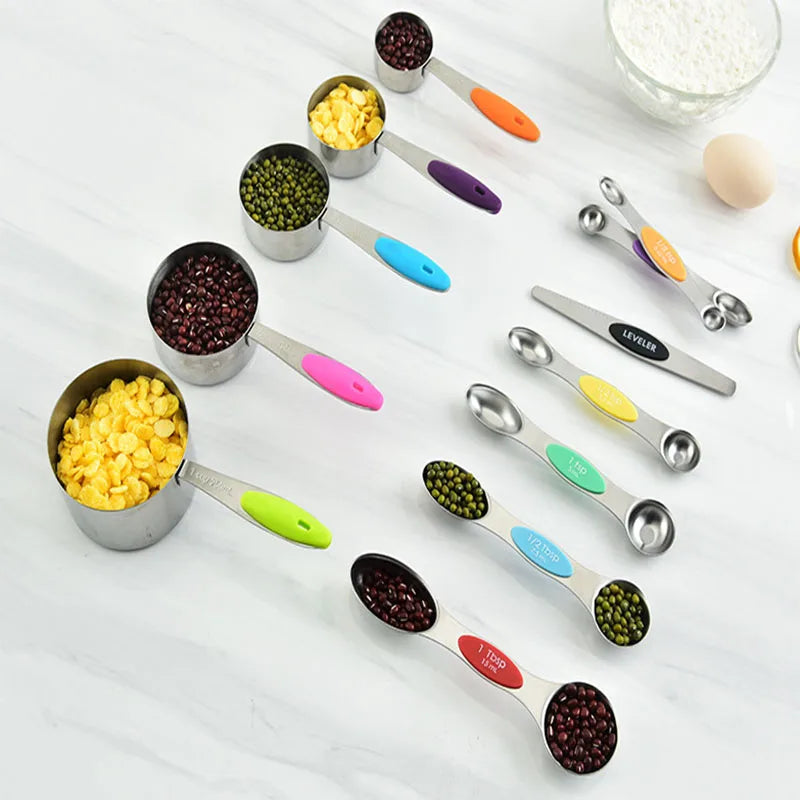 2 in 1 Magnetic Steel and Silicone Adjustable Spoon 30ml Double Side Measuring Spoon Set