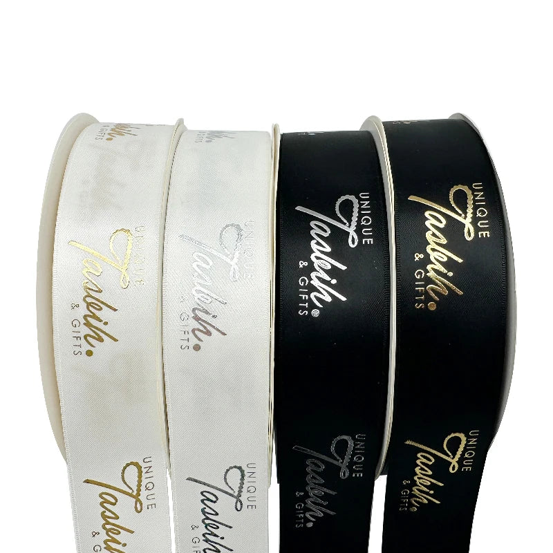 Wholesale Custom Brand Name logo Printed Polyester Grosgrain Ribbon Tape for Gift Box Wrapping