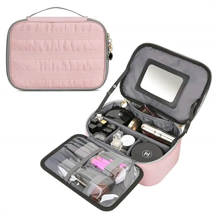 Wholesale Travel Makeup Bag Cosmetic Bag Organizer With Removable Mirror and Adjustable Dividers Toiletry Case Bag LOGO
