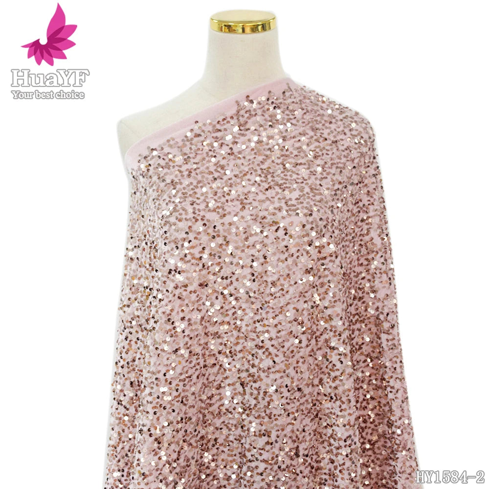 African French High Quality Sequin Velvet Fabric for Evening Dress HY1584