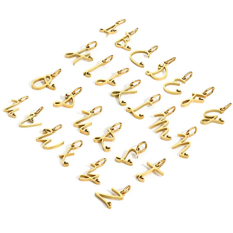 INS Style Stainless Steel 14K Gold PVD Plated DIY Love Heart Letter Alphabet Initial Charm Pendant Accessories Jewelry Making