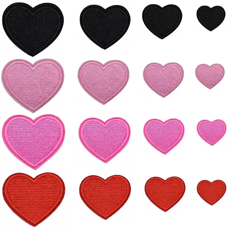 Wholesale 3D Embroidered Twill Fabric Heart Glitter Chenille Iron-On Patches for Hats & Garments