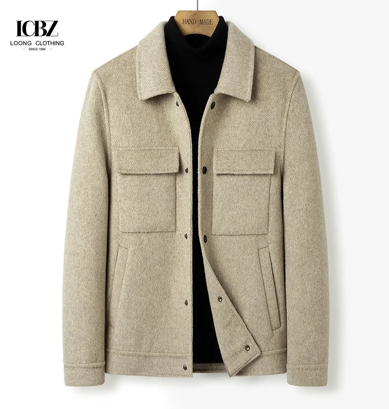 LCBZ Autumn and Winter New Woolen Jacket Men's Short Slim Youth Double-sided Wool Coat Lining Thickened Down Jacket