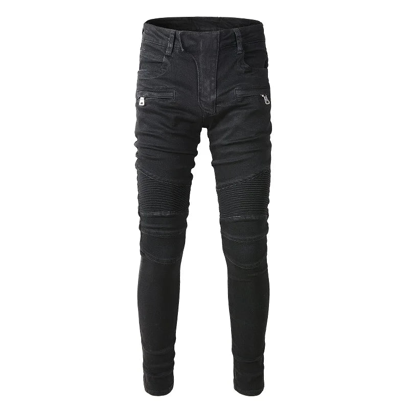 Wholesale Men's Slim Fit Stacked Pants Black Biker Denim Jeans Elastic Cotton Plus Size Hip Hop Streetwear Style China Supplier