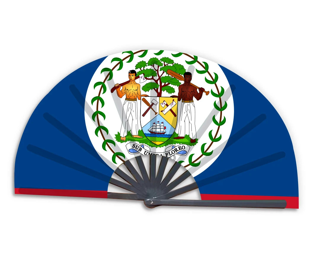 2022 Wholesale Custom Printed National Cuntry Flag Belize Folding Bamboo Hand Held Fan