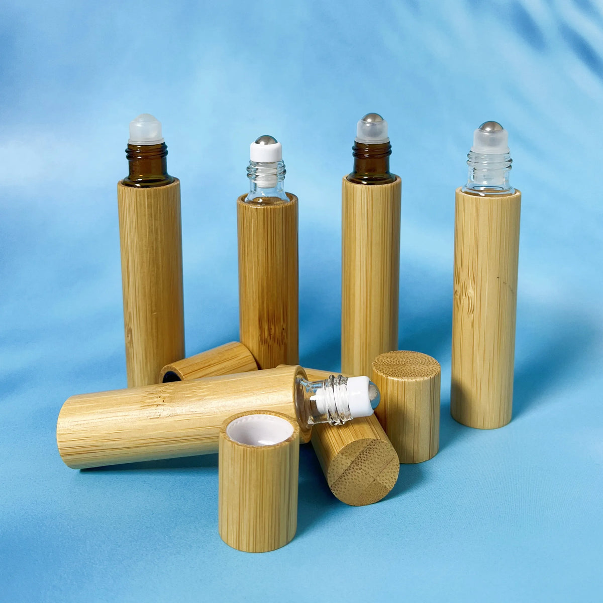 10ml Newly Perfume Bottles with Bamboo Spray Dark Bottles Folk Cosmetic Bamboo Bottle for Essential Oil Roller Ball