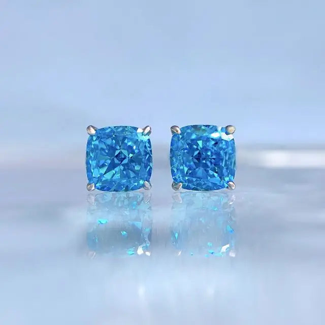 Trendy Square Stud Earrings Cubic Zirconia Cushion Cut Sterling Silver-for Engagement Wedding Anniversary Party Great Gift Idea!