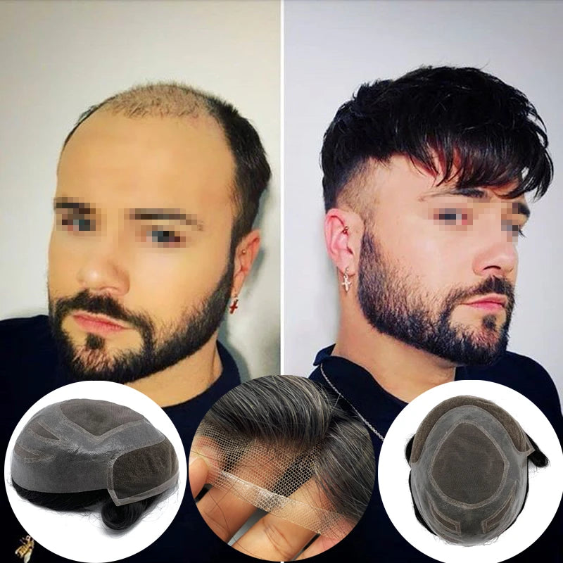 Customized VERSALITE Easy to Wear and Can Be Trimmed  Skin Toupee for Men Lace Top Indian Remy Hair Lace Front Toupee for Man