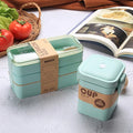 Tiffin Tableware Spoon and Fork Customize Logo Movable Diaphragm Silicone Boite  Reusable Wheat Straw Lunch Soup Box Set