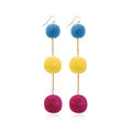 Best Seller Fashion Colorful Alloy Fur Ball Long Drop Earrings 12.5cm Trendy for Women Anniversary Jewelry Wholesale