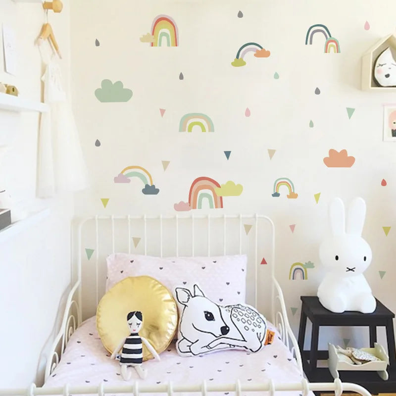 New Ins Home Decoration Rainbow Clouds Wall Sticker Cartoon Children's Room Wallpaper Kindergarten PVC Self-adhesive Wall Mural