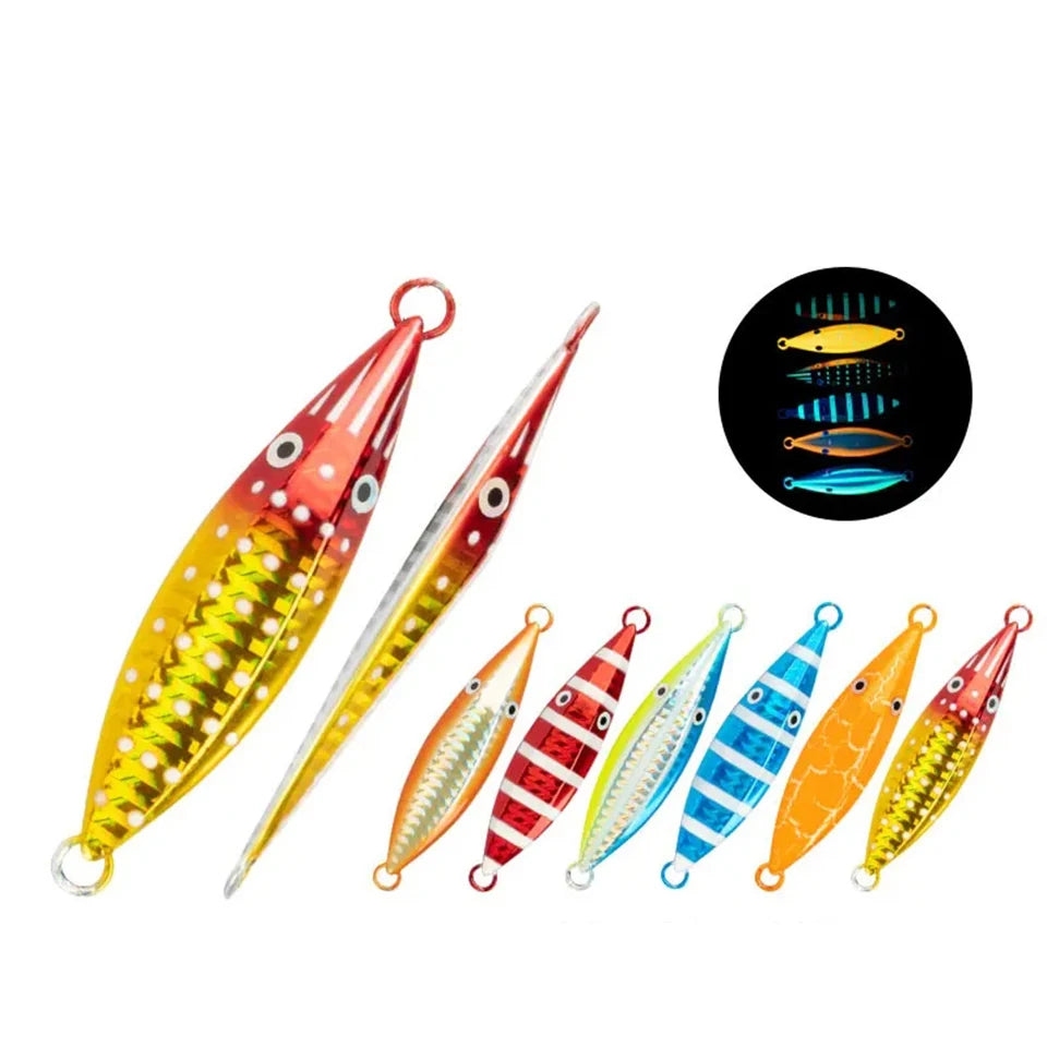 YOUME 60g 80g 100g 150g UV Luminous Metal Spoon Lure Slow Jigging Sinking Fishing Lure Saltwater Artificial Hard Bait