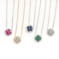 Daidan Silver Necklace 925 Sterling Lucky Clover Multi Colored Blue Green Stone Cubic Zirconia Clover Necklace