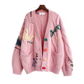 Ready to Ship Autumn Winter Women Loose Sweaters Cardigan Knitted Sweater Jacket Pocket Embroidery Fashion Knit Cardigans Coats