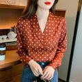 8675# Elegant Solid Simple Spring Summer Women Blouse Tops Turn Down V-neck Wide Sleeve Button OL Workwear Casual Shirts