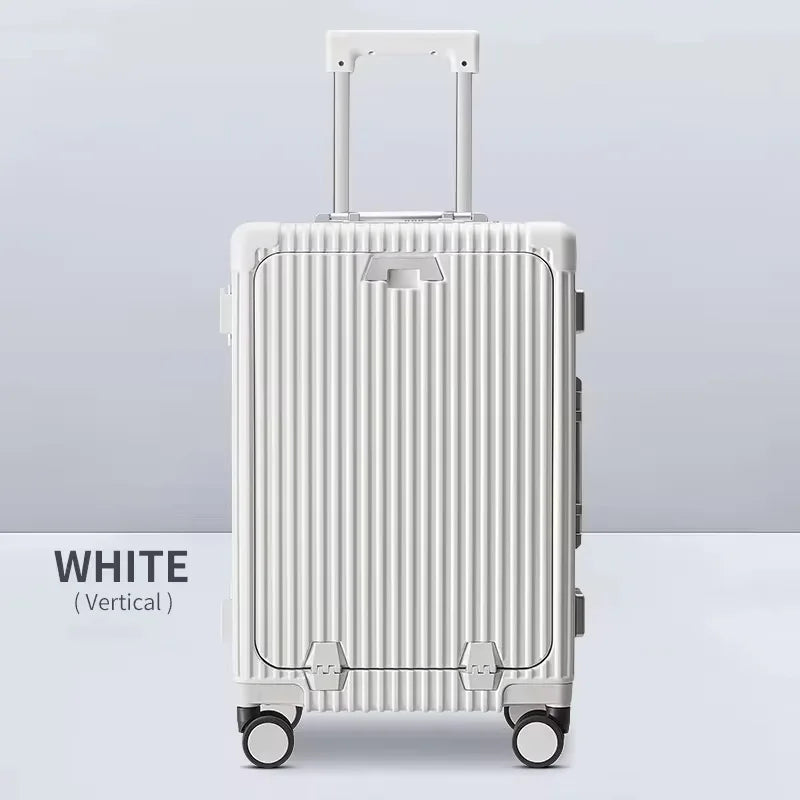 20 Inch Front Open Lid Business Suitcase Silent Spinner Boarding Trolley case Password Fashion Suitcase Hard case