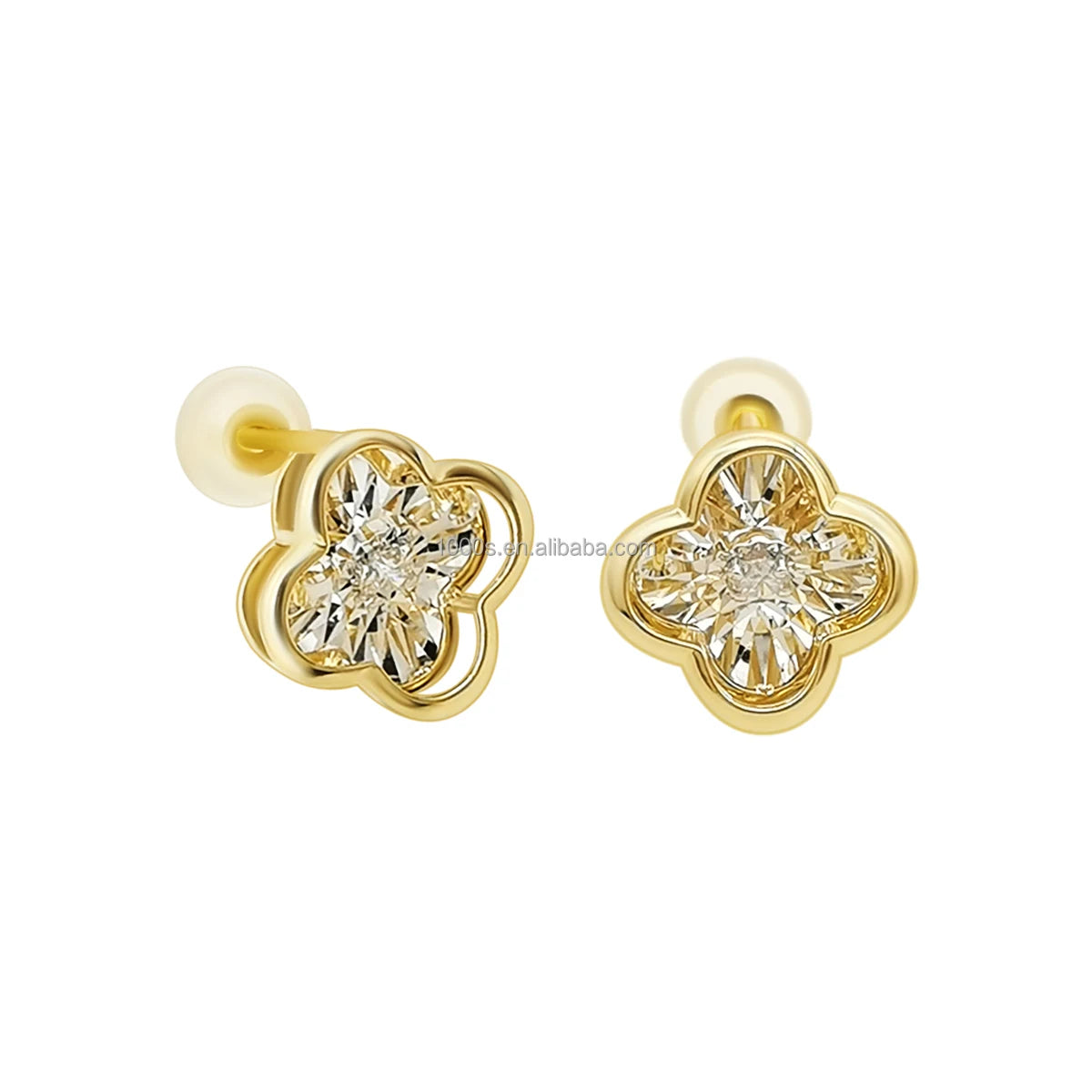 Fine Jewelry Genuine 18K Solid Gold Natural Dancing Diamond Clover Stud Earrings for Women Gift Popular Design Customize