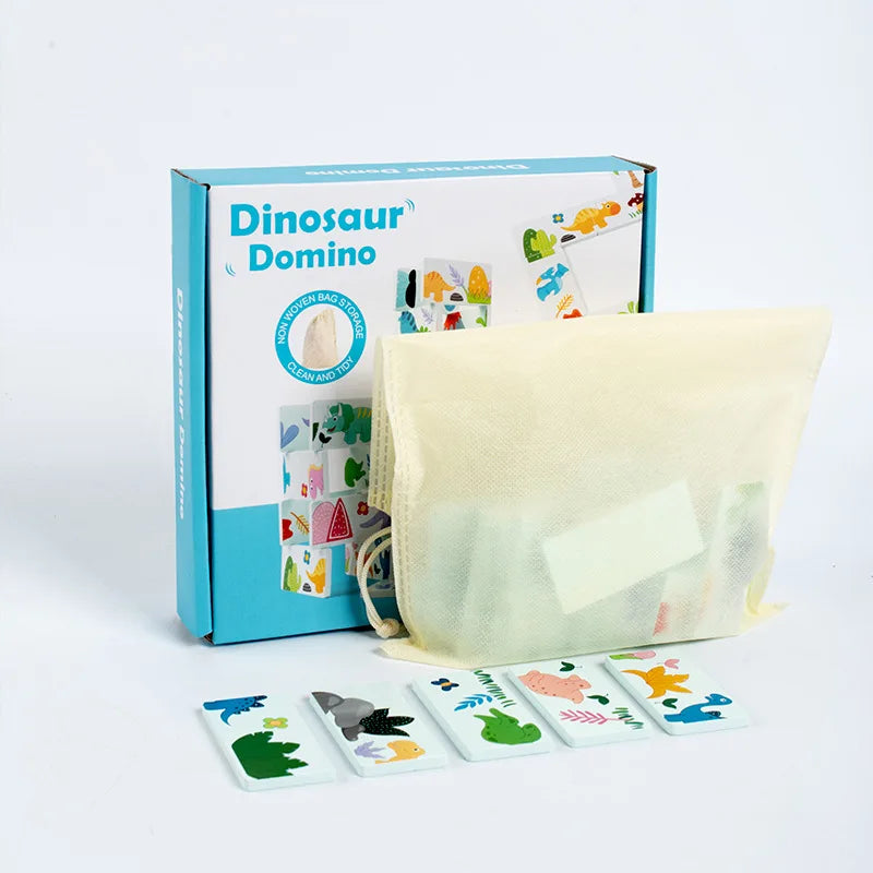 Montessori Children's Wood Creative Dinosaur Cognition Domino Puzzle Block Game Educational Stacking Learning Gift Toys for Kids