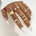 22pc/set Hollow Love Butterfly Female Ancient Silver Ring Set Pearl Gold Tai Chi Snake Drip Oil Ring Jewelry